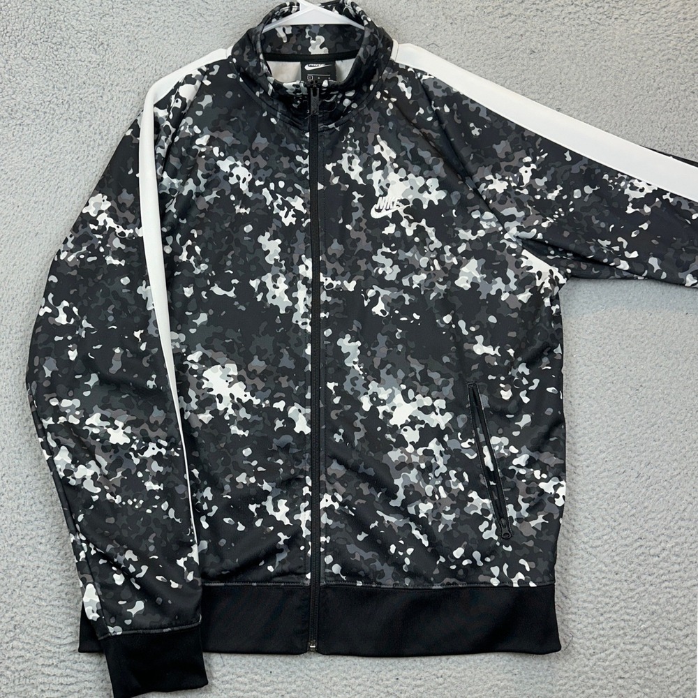 Nike Track Jacket Mens Large Sportswear Black Grey Camo Full Zip Performance EUC